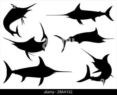 Set of Swordfish Silhouette Stock Vector