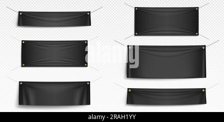 Blank canvas banners mockup. Horizontal fabric flags textile