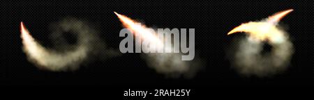 Realistic set of plane condensation trails isolated on transparent ...