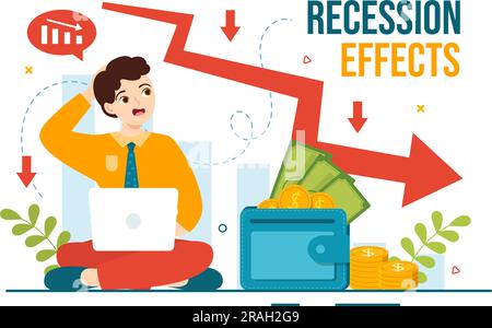 Recession Effects Vector Illustration with Impact on Economic Growth and Economical Activity Decline Result in Flat Cartoon Hand Drawn Templates Stock Vector