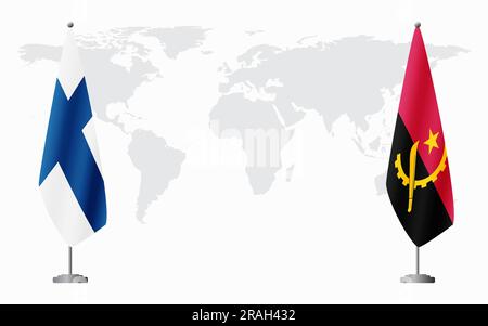 Finland and Angola flags for official meeting against background of world map. Stock Vector