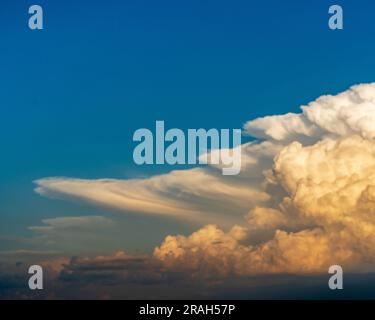 Cumulonimbus clouds on the prairies at sunset near Winkler, Manitoba, Canada. Stock Photo