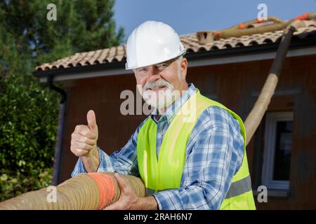 senior construction manager controlling building site Stock Photo