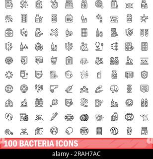 100 bacteria icons set. Outline illustration of 100 bacteria icons vector set isolated on white background Stock Vector