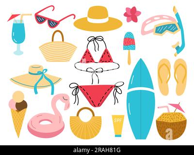 Different summer beach elements set Stock Vector