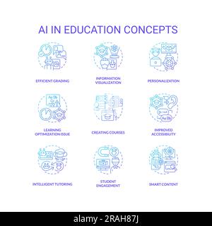 Various AI in education concept icons Stock Vector