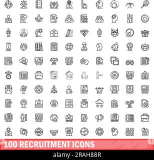 100 recruitment icons set. Outline illustration of 100 recruitment icons vector set isolated on white background Stock Vector