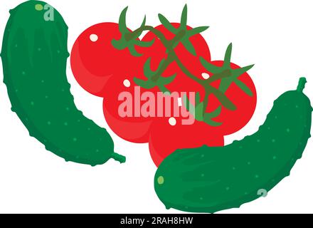 Organic food icon isometric vector. Branch of ripe cherry tomato and cucumber. Food concept, healthy nutrition Stock Vector