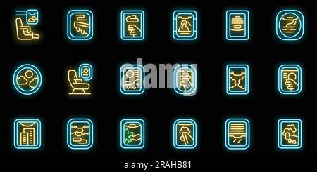 Airplane window icons set outline vector. Plane flight. Air travel sky ...