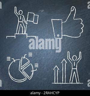 Electoral rating chalkboard icon set. Voting, distribution of votes, victory and success symbols. Vector illustration. Stock Vector