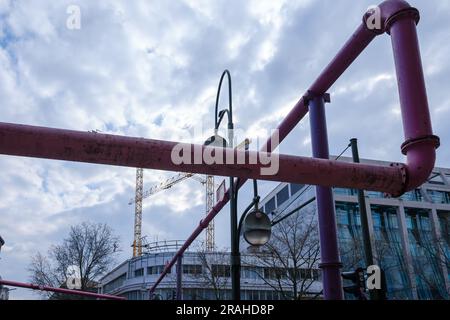 Berlin, Germany - April 19, 2023 : The network of pink pipes, a landmark in Berlin Germany Stock Photo