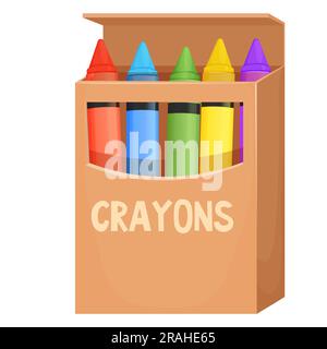 Wax crayons in carton box in cartoon style isolated on white background ...