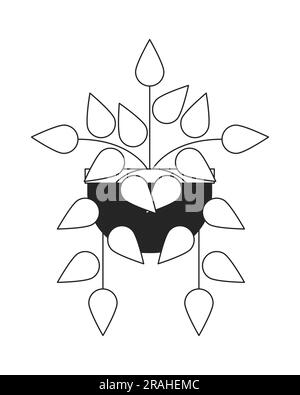 Decorative houseplant in pot flat monochrome isolated vector object Stock Vector