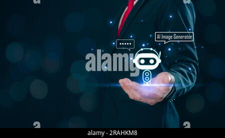 AI, Artificial Intelligence, AI generated content Concept. AI Assistant to generate image. Text to image command prompt generates, technology Business Stock Photo