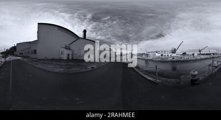 360 degree panoramic view of 360° Panorama of Workshops, Cranes and Fitzroy Dock, the industrial heritage of Cockatoo Island, Sydney Harbour, NSW, Australia