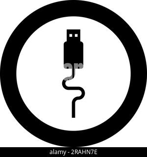 USB cable connector type A data icon in circle round black color vector illustration image solid outline style simple Stock Vector