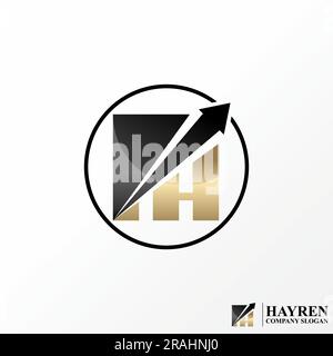 Logo design graphic concept creative abstract letter H font vector stock arrow up and graph bar chart on circle. Related to business increase progress Stock Vector