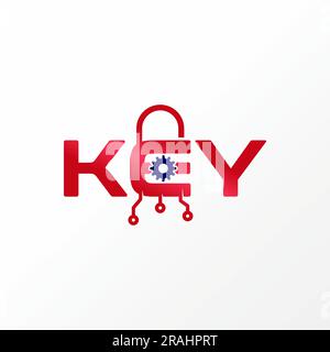 Logo design graphic concept creative abstract premium free vector stock letter word KEY font padlock hole gear inside. Related typography technology Stock Vector