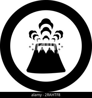 Volcano spewing lava and rocks icon in circle round black color vector illustration image solid outline style simple Stock Vector