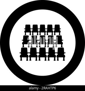 Chairs in cinema armchairs theater hall seats entertainment performance icon in circle round black color vector illustration image solid outline Stock Vector