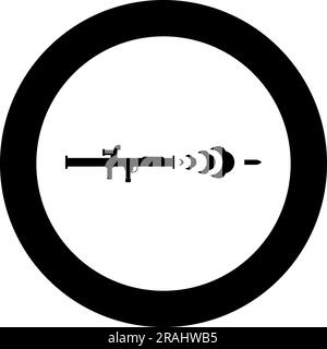 Shot from the bazouka anti tank system icon in circle round black color vector illustration image solid outline style simple Stock Vector