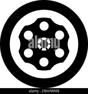 The drum of the revolver icon in circle round black color vector ...