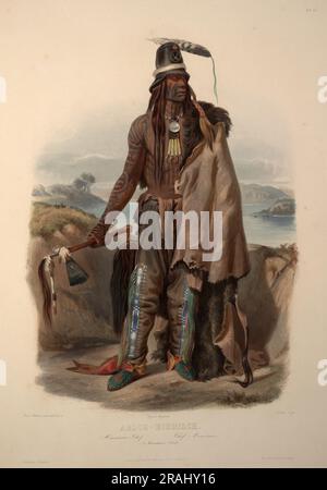 Abdih- Hiddisch. A Minatarre Chief, plate 24 from Volume 1 of 'Travels in the Interior of North America' 1834; United States by Karl Bodmer Stock Photo