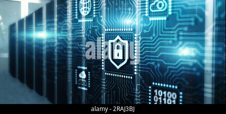 Cyber security protecting network against cyberattack from hackers on internet. Secure access. Stock Photo