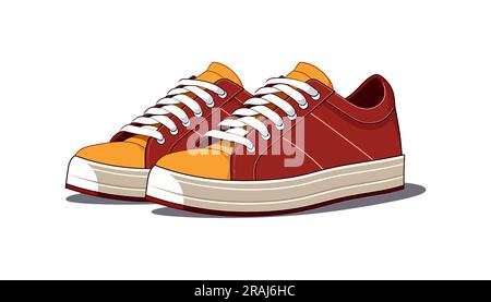 Colorful trendy sneakers in vintage style isolated on white background Stock Vector