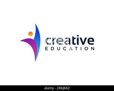 Abstract people colorful logo icon design minimal style illustration. Family teamwork coworking emblem sign symbol logotype Stock Vector