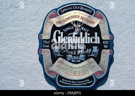 logo on the wall of Glenfiddich distillery, Banffshire,  Scotland Stock Photo