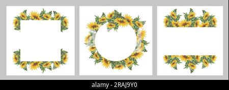 Watercolor Sunflower templates. Hand drawing illustration for wedding design . Stock Photo