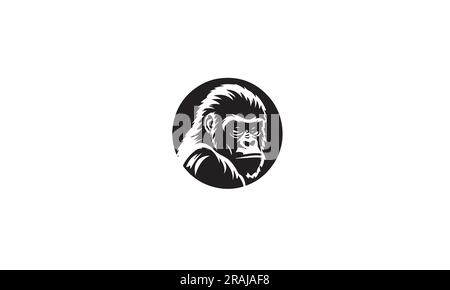 Gorilla logo black simple flat icon on white background Stock Vector