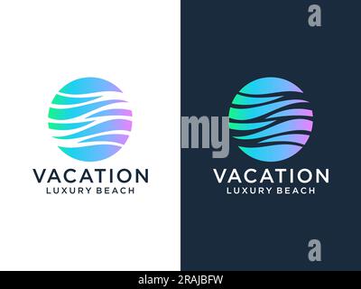 Luxury line logo design with simple and modern shape of sea water wave in a circle Stock Vector
