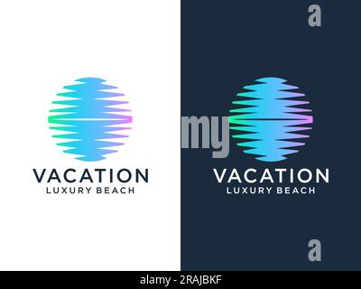 Luxury line logo design with simple and modern shape of sea water wave in a circle Stock Vector