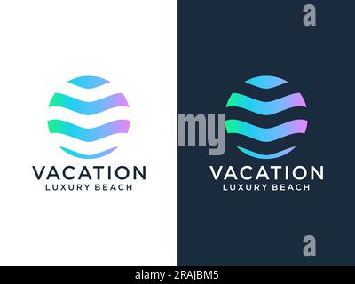Luxury line logo design with simple and modern shape of sea water wave in a circle Stock Vector