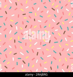 Yummy sprinkle seamless pattern on pink background. Sweet vector illustration, perfect for party decoration and candy shop. Square repeat pattern desi Stock Vector