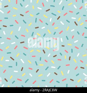 Yummy sprinkle seamless pattern on light blue background. Sweet vector illustration, perfect for party decoration and candy shop. Square repeat patter Stock Vector