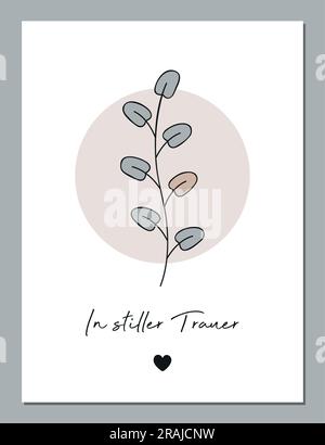 condolence card with floral tendril in silent mourning Stock Vector