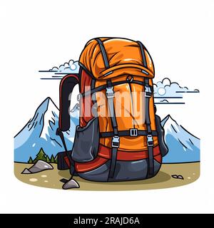 Hiking Backpack. Hiking Backpack Hand-drawn Comic Illustration. Vector 