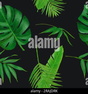Tropical leaves seamless pattern dark vector Stock Vector