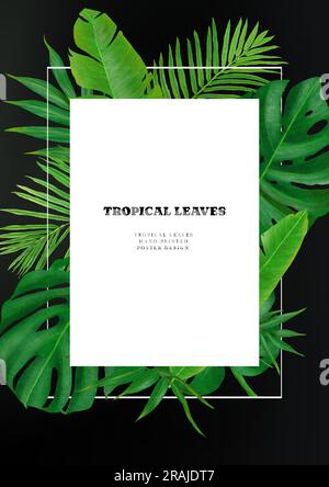 Tropical leaves botanical luxury frame vertical poster vector Stock Vector