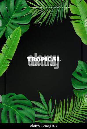 Tropical leaves illustration vertical poster frame design vector Stock Vector