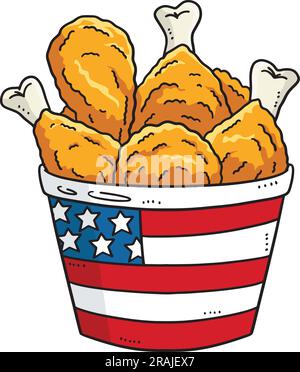 Bucket of Fried Chicken Cartoon Colored Clipart  Stock Vector