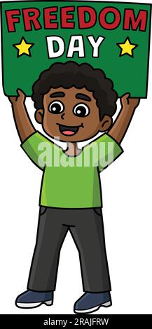 Boy with Juneteenth Freedom Day Cartoon Clipart  Stock Vector