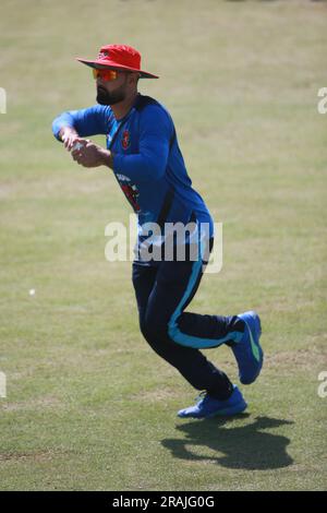 Afghanistan Star cricketer Mohammad Nabi during the practice session at the Zahur Ahmed Chowdhury Stadium (ZACS) ahead of the One Day International (O Stock Photo