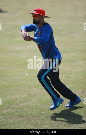 Afghanistan Star cricketer Mohammad Nabi during the practice session at the Zahur Ahmed Chowdhury Stadium (ZACS) ahead of the One Day International (O Stock Photo