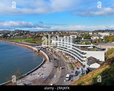 UK, Devon, Torquay, View across Torre Abbey Sands from Footpath above Torbay Road. Stock Photo