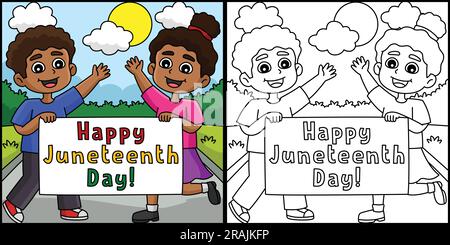 Happy Juneteenth Day Banner Coloring Illustration Stock Vector