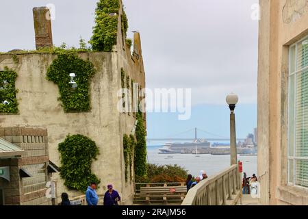 Warden's House ruined after being burnt during the AIM American Indian Movement Occupation of Alcatraz Prison June 1 1970 San Francisco California USA Stock Photo